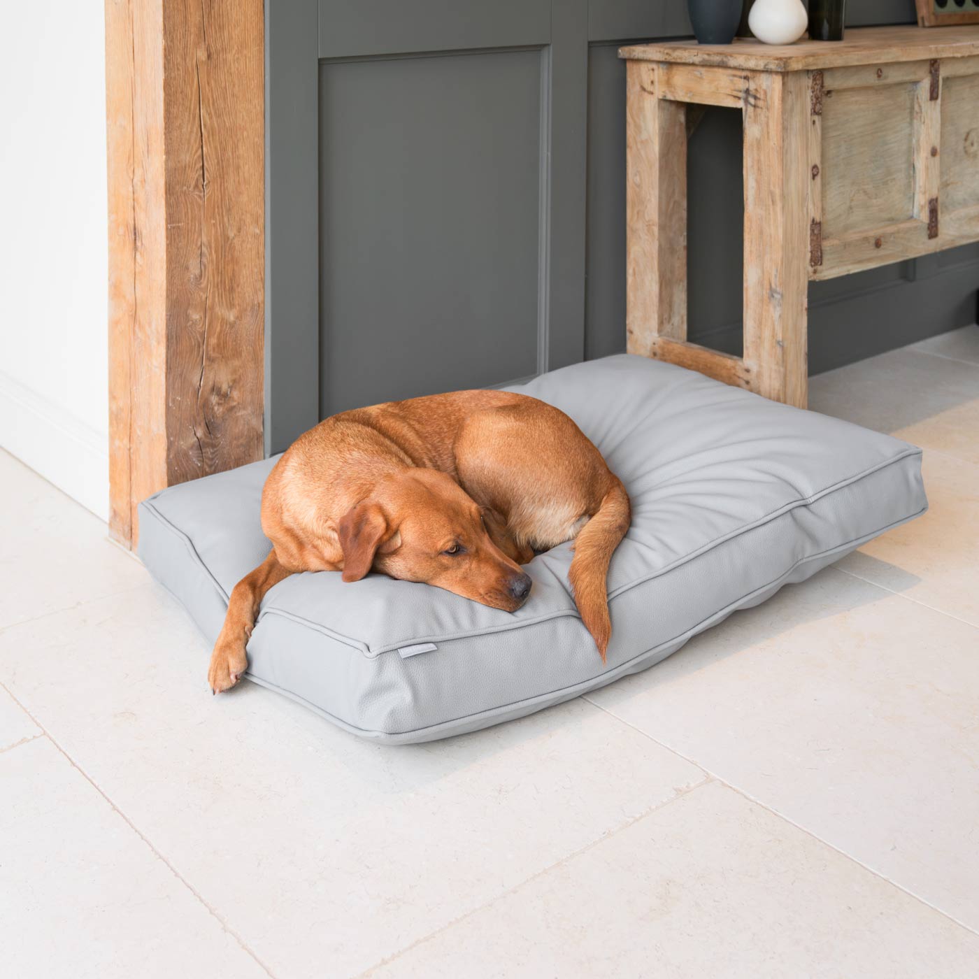 Luxury Dog Cushion in Rhino Tough Granite Faux Leather, The Perfect Pet Bed Time Accessory! Available Now at Lords & Labradors