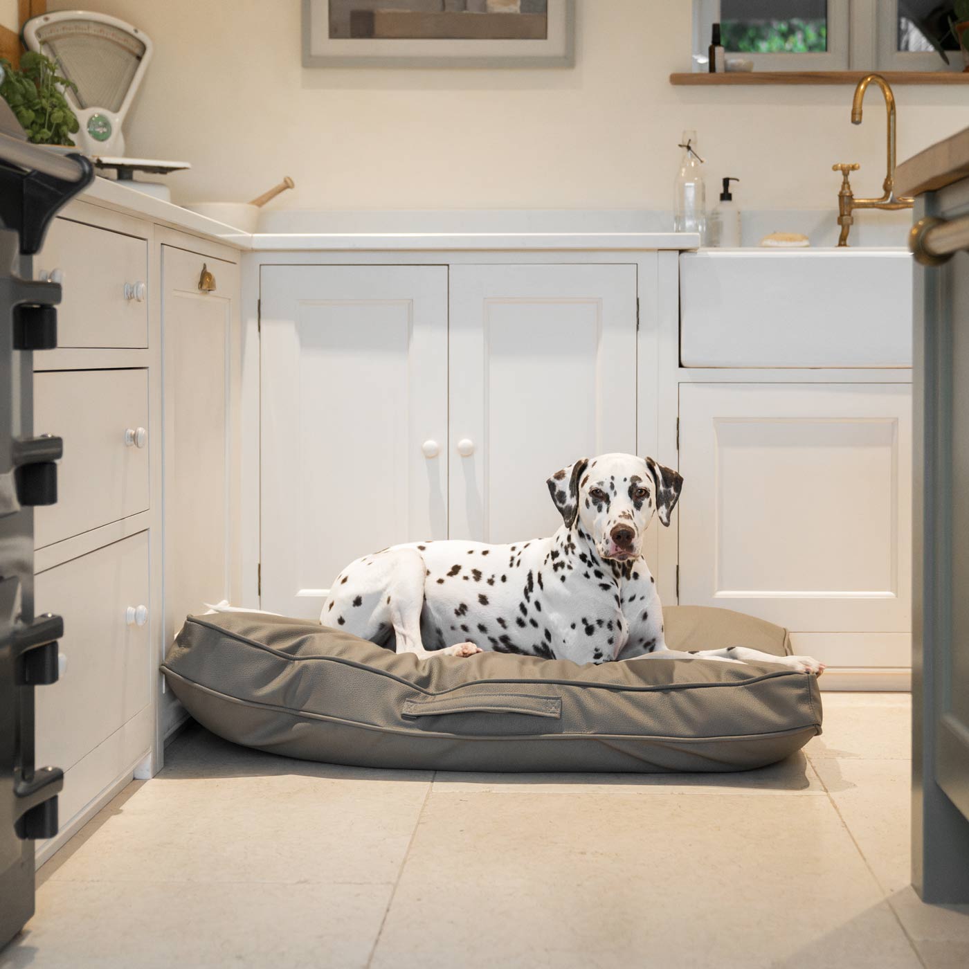 Luxury Dog Cushion in Rhino Tough Camel Faux Leather, The Perfect Pet Bed Time Accessory! Available Now at Lords & Labradors