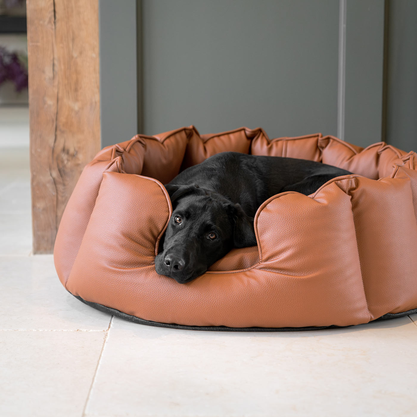 Luxury Handmade High Wall in Rhino Tough Faux Leather, in Ember, Perfect For Your Pets Nap Time! Available To Personalise at Lords & Labradors