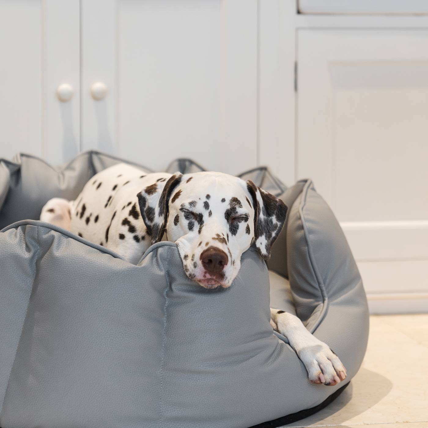 Luxury Handmade High Wall in Rhino Tough Faux Leather, in Granite, Perfect For Your Pets Nap Time! Available To Personalise at Lords & Labradors