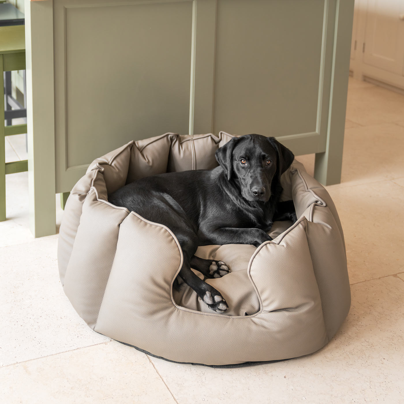 Luxury Handmade High Wall in Rhino Tough Faux Leather, in Camel, Perfect For Your Pets Nap Time! Available To Personalise at Lords & Labradors