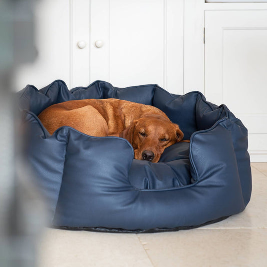 Luxury Handmade High Wall in Rhino Tough Faux Leather, in Pacific, Perfect For Your Pets Nap Time! Available To Personalise at Lords & Labradors