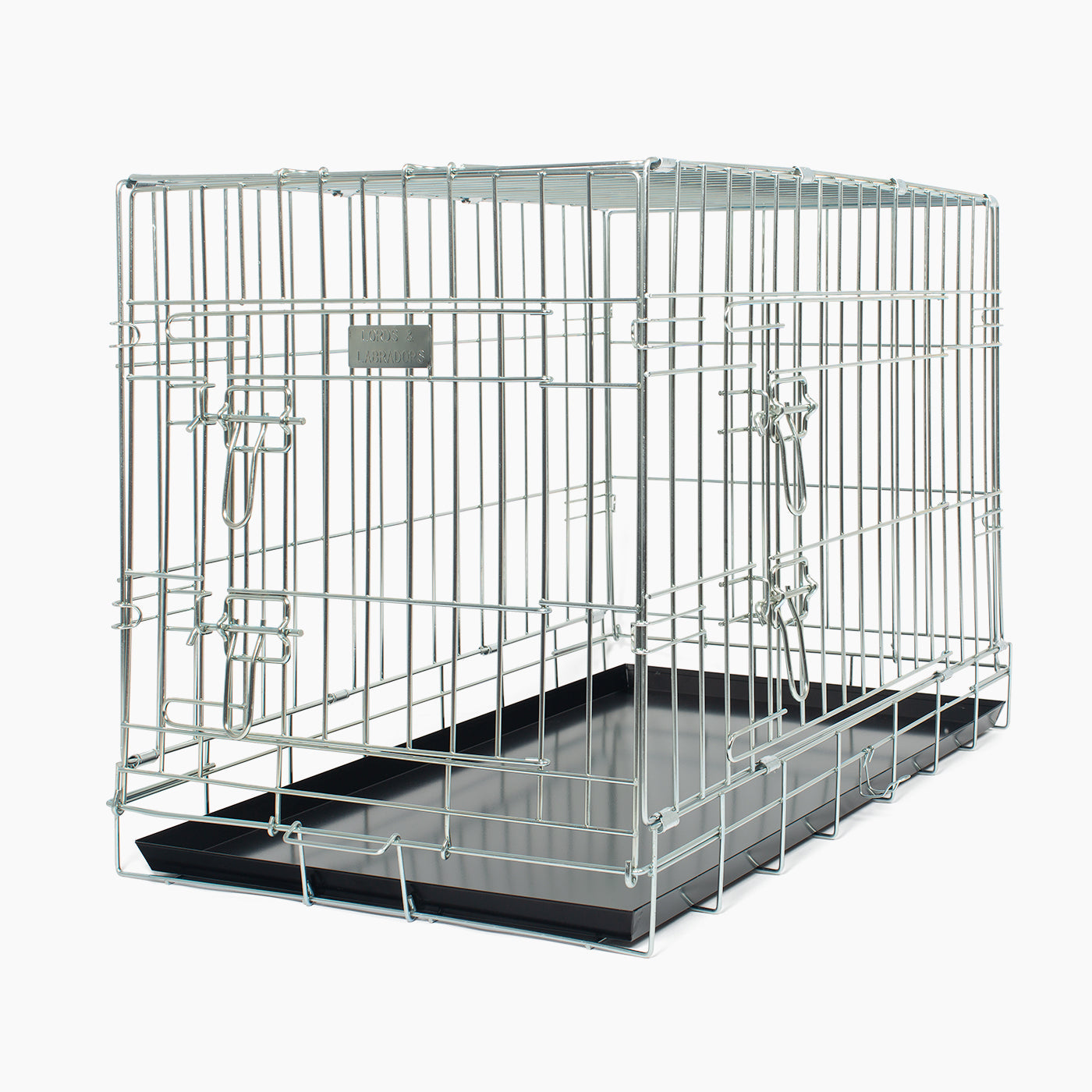 Discover the perfect deluxe heavy duty silver dog crate, featuring two doors for easy access and a removable tray for easy cleaning! The ideal choice to keep new puppies safe, made using pet safe galvanised steel! Available now in 5 sizes and three stunning colours at Lords & Labradors 