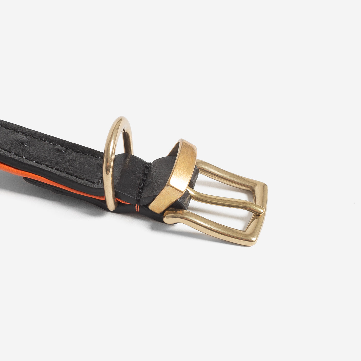 Discover dog walking luxury with our handcrafted Italian real leather, embossed with an Ostrich inspired print for the ultimate luxurious look, Dog Collar in Black & Orange! The perfect Collar for dogs available now at Lords & Labradors