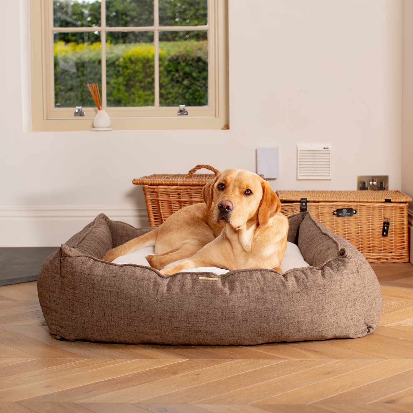 Luxury Handmade Box Bed For Dogs in Inchmurrin Umber, Perfect For Your Pets Nap Time! Available To Personalise at Lords & Labradors