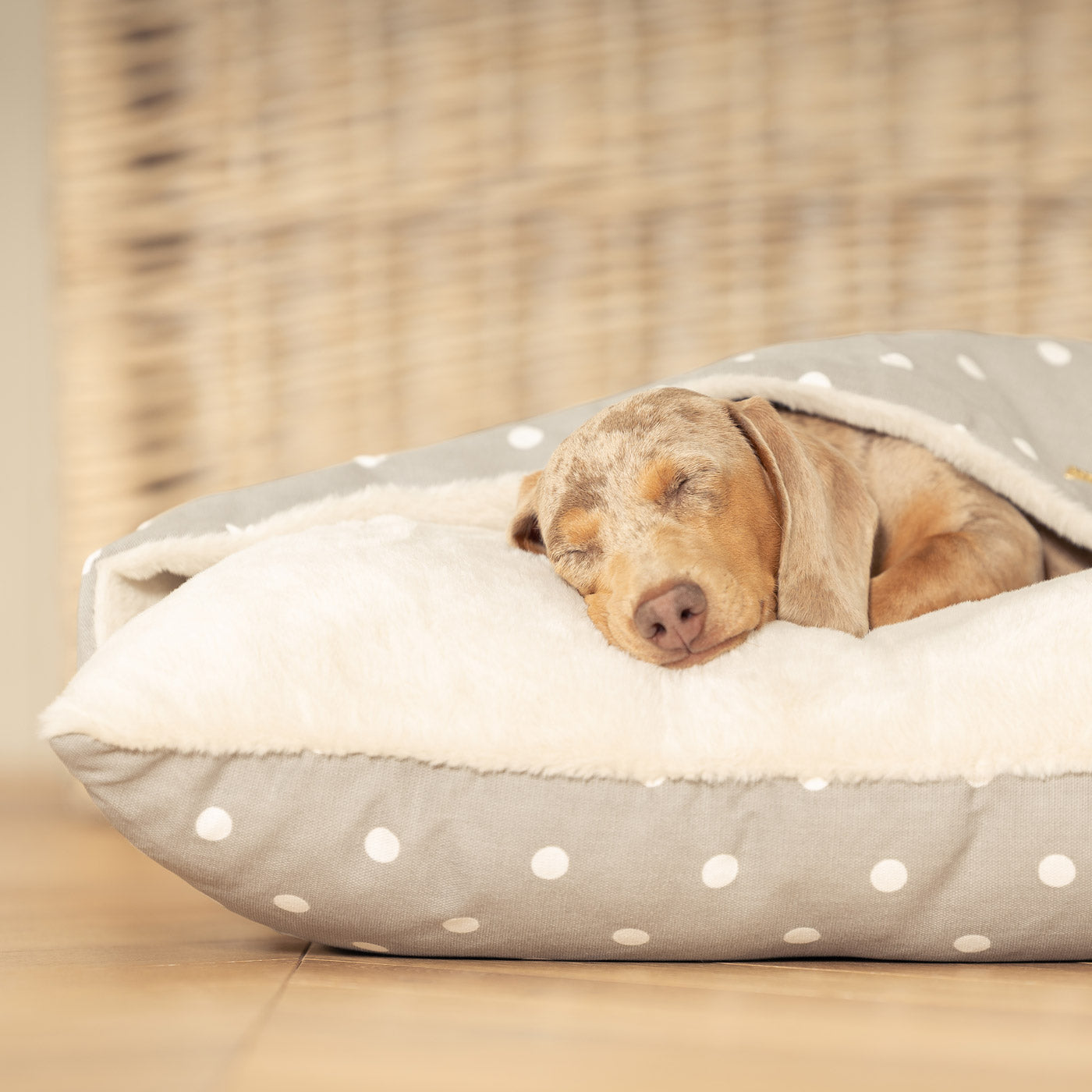 Discover The Perfect Burrow For Your Pet, Our Stunning Sleepy Burrow Dog Beds In Grey Spot, Is The Perfect Bed Choice For Your Pet, Available Now at Lords & Labradors 