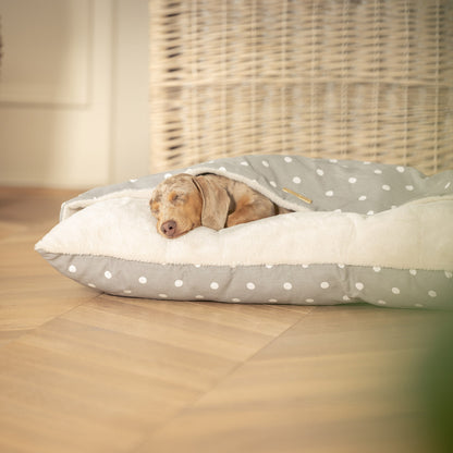 Discover The Perfect Burrow For Your Pet, Our Stunning Sleepy Burrow Dog Beds In Grey Spot, Is The Perfect Bed Choice For Your Pet, Available Now at Lords & Labradors 