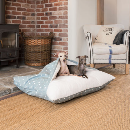  Discover The Perfect Burrow For Your Pet, Our Stunning Sleepy Burrow Dog Beds In Duck Egg Spot Is The Perfect Bed Choice For Your Pet, Available Now at Lords & Labradors