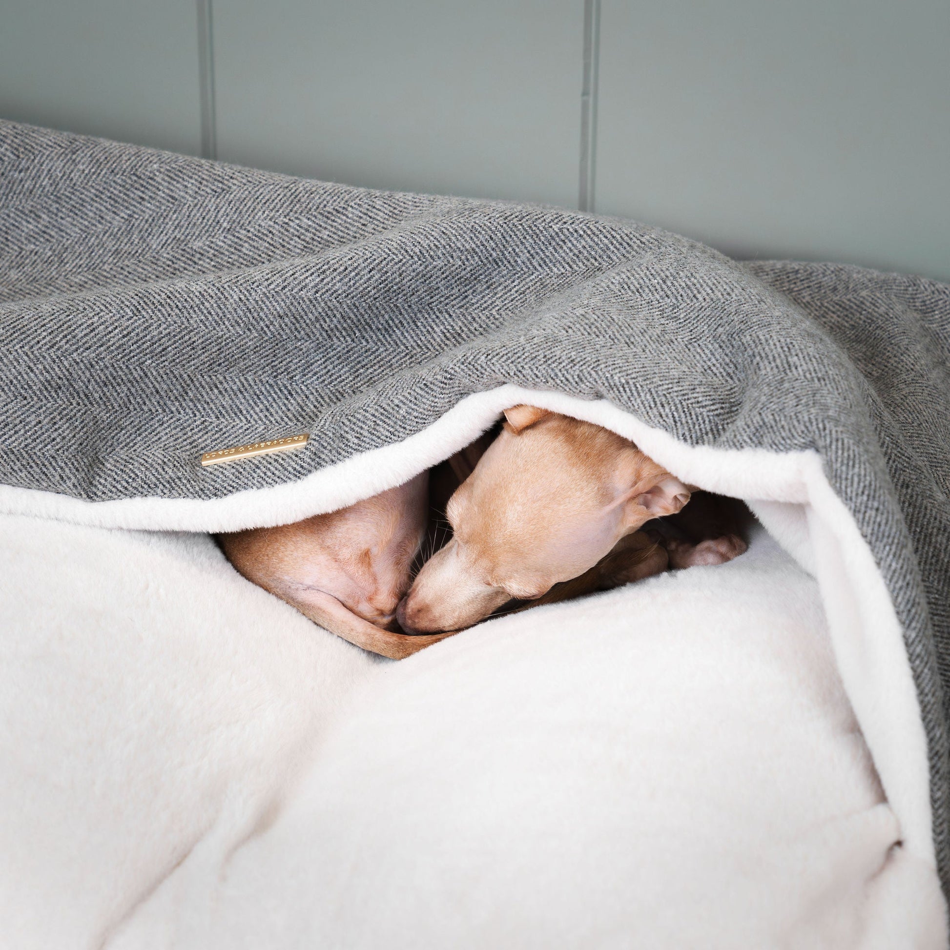 Discover The Perfect Burrow For Your Pet, Our Stunning Sleepy Burrow Dog Beds In Pewter Herringbone Is The Perfect Bed Choice For Your Pet, Available Now at Lords & Labradors