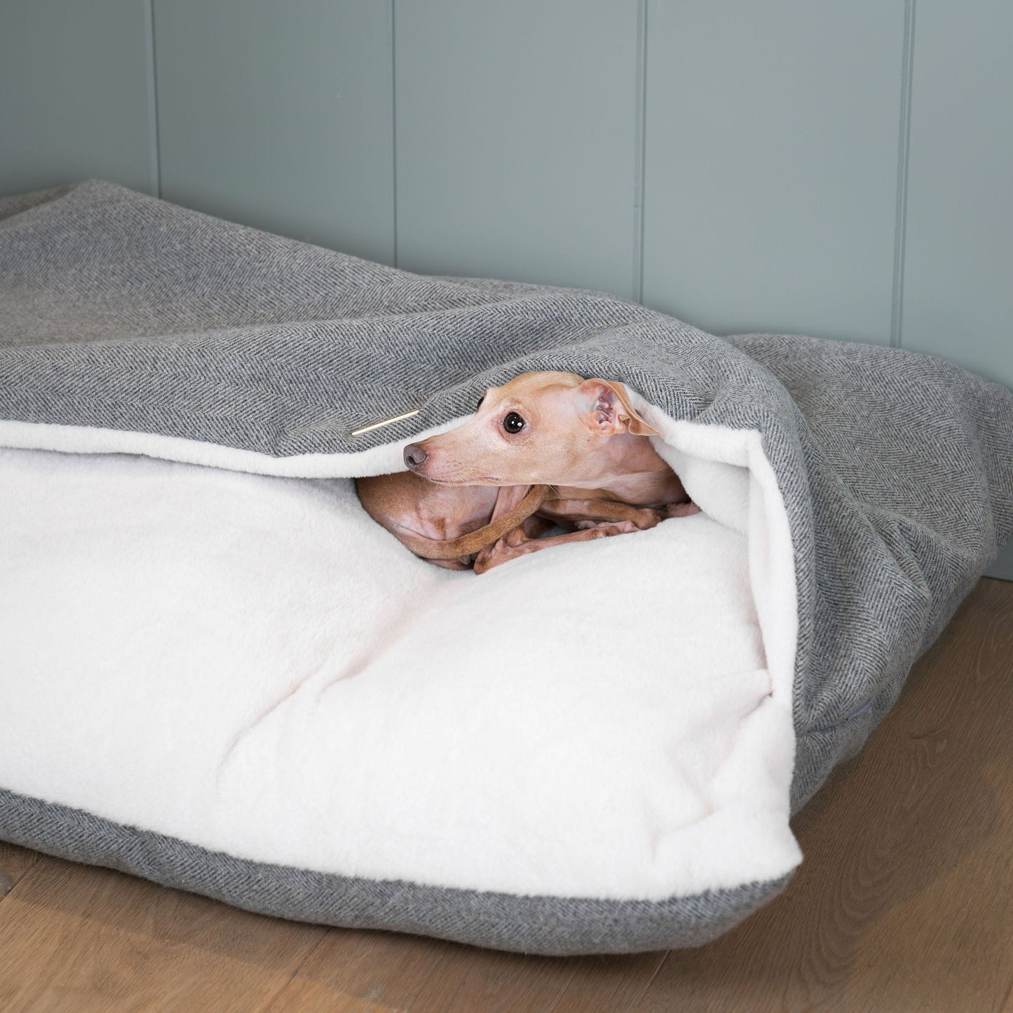 Discover The Perfect Burrow For Your Pet, Our Stunning Sleepy Burrow Dog Beds In Pewter Herringbone Is The Perfect Bed Choice For Your Pet, Available Now at Lords & Labradors