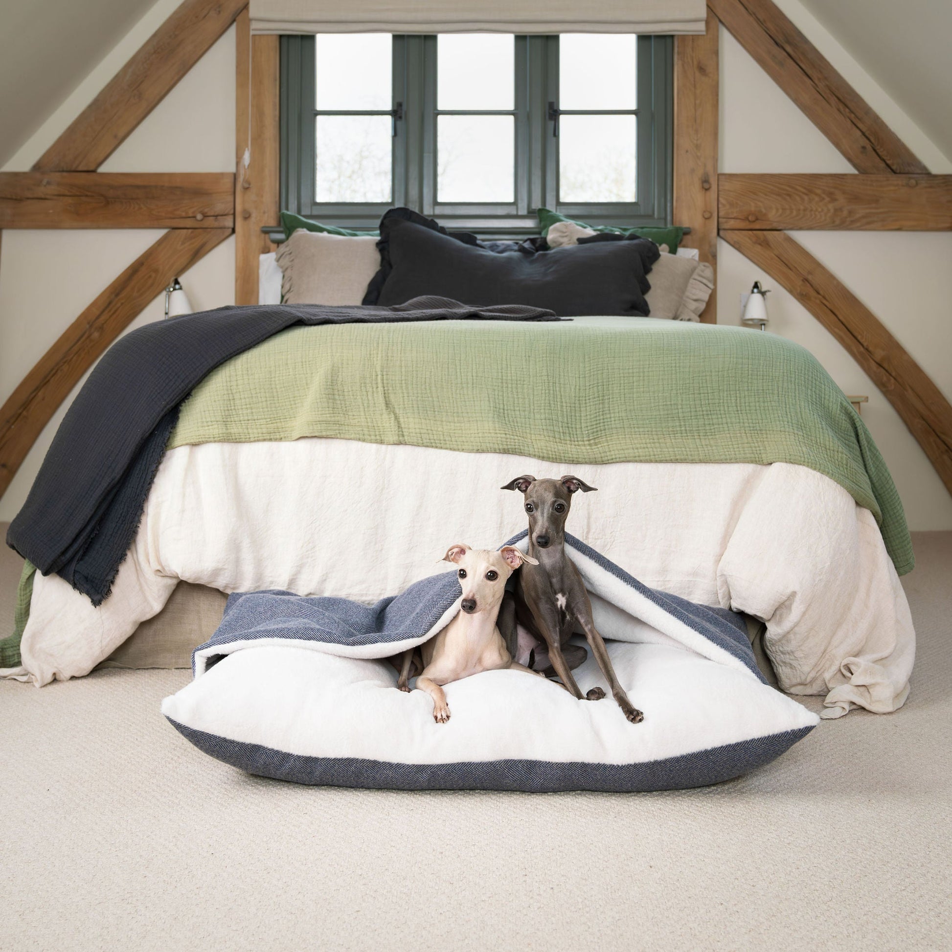 Discover The Perfect Burrow For Your Pet, Our Stunning Sleepy Burrow Dog Beds In Oxford Herringbone Is The Perfect Bed Choice For Your Pet, Available Now at Lords & Labradors