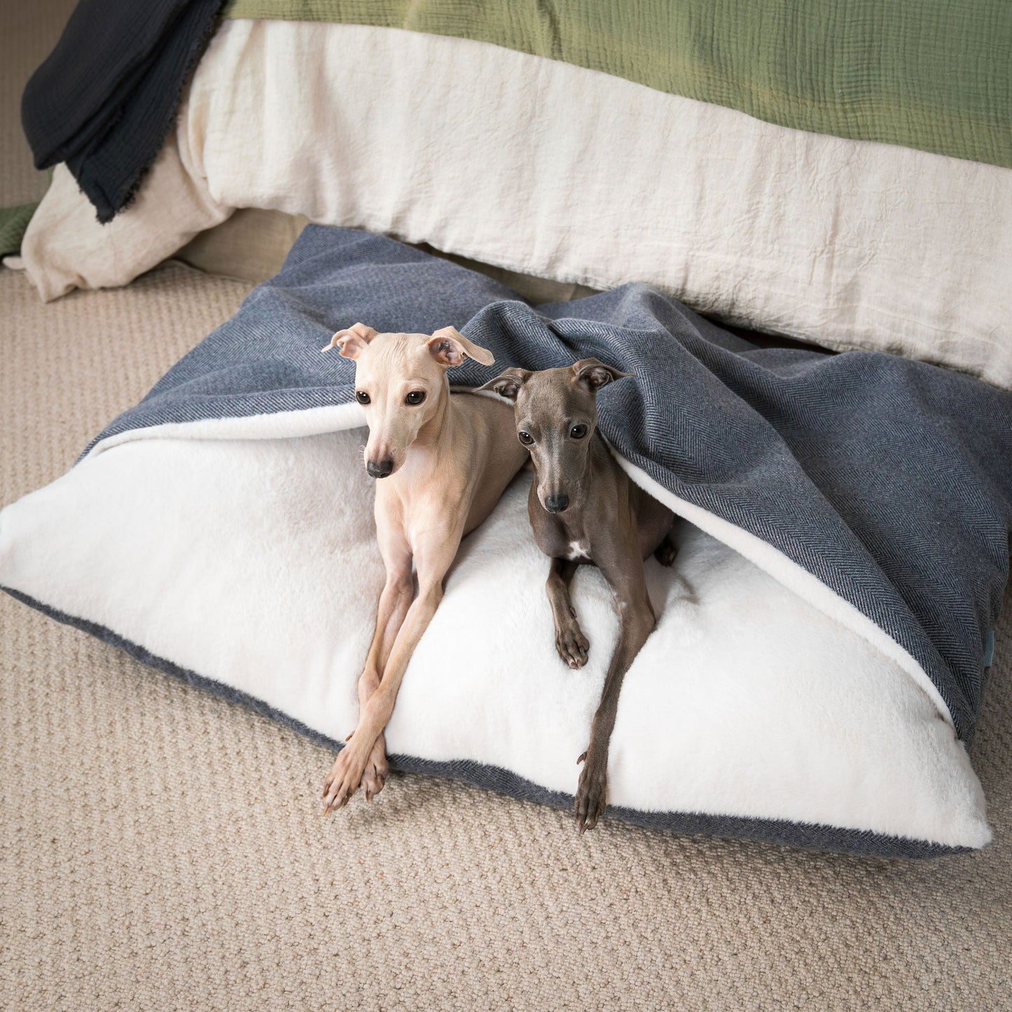 Discover The Perfect Burrow For Your Pet, Our Stunning Sleepy Burrow Dog Beds In Oxford Herringbone Is The Perfect Bed Choice For Your Pet, Available Now at Lords & Labradors