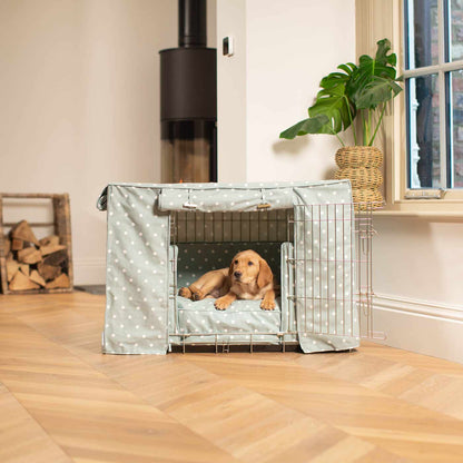 Luxury Heavy Duty Dog Crate, In Stunning Duck Egg Spot Crate Set, The Perfect Dog Crate Set For Building The Ultimate Pet Den! Dog Crate Cover Available To Personalise at Lords & Labradors 