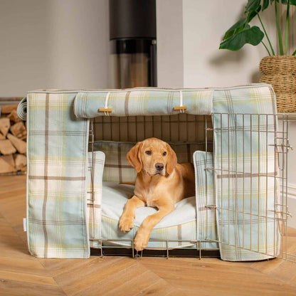 Luxury Heavy Duty Dog Crate, In Stunning Balmoral Duck Egg Tweed Crate Set, The Perfect Dog Crate Set For Building The Ultimate Pet Den! Dog Crate Cover Available To Personalise at Lords & Labradors 