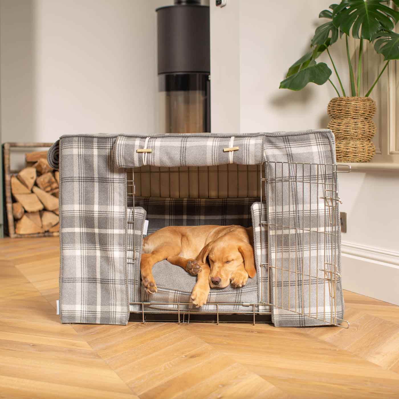 Luxury Heavy Duty Dog Crate, In Stunning Balmoral Dove Grey Tweed Crate Set, The Perfect Dog Crate Set For Building The Ultimate Pet Den! Dog Crate Cover Available To Personalise at Lords & Labradors 