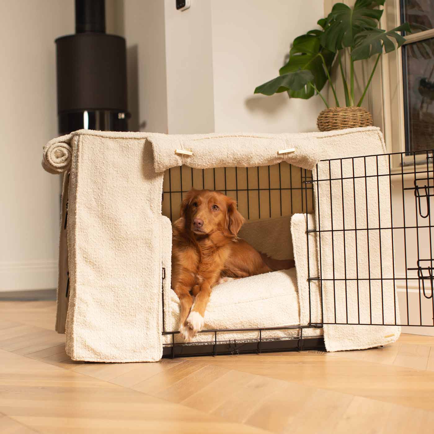 Luxury Heavy Duty Dog Crate, In Stunning Ivory Bouclé Crate Set, The Perfect Dog Crate Set For Building The Ultimate Pet Den! Dog Crate Cover Available To Personalise at Lords & Labradors