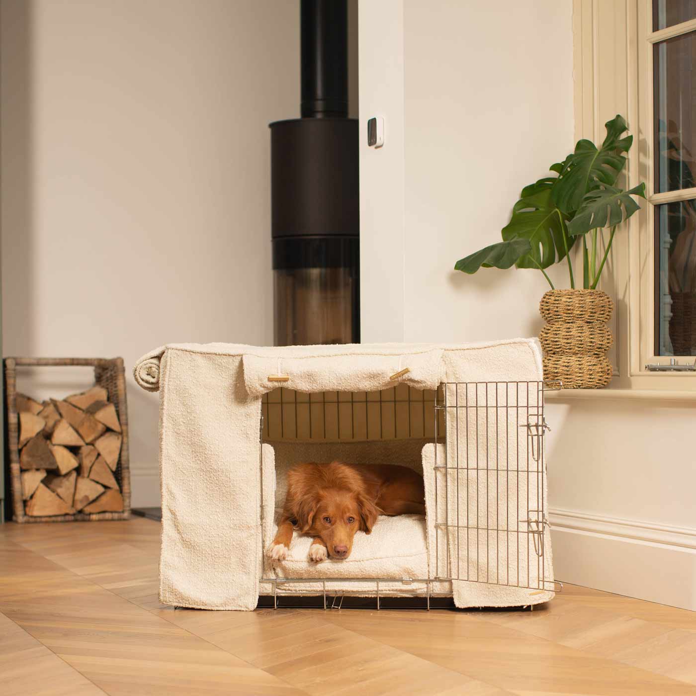 Luxury Heavy Duty Dog Crate, In Stunning Ivory Bouclé Crate Set, The Perfect Dog Crate Set For Building The Ultimate Pet Den! Dog Crate Cover Available To Personalise at Lords & Labradors