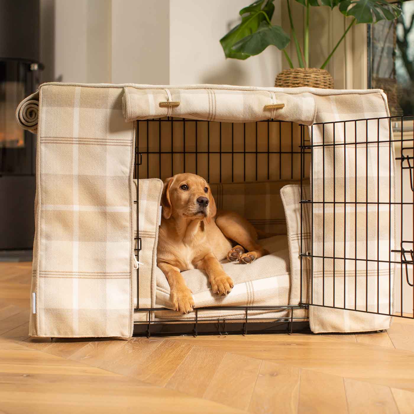 Luxury Heavy Duty Dog Crate, In Stunning Balmoral Natural Tweed Crate Set, The Perfect Dog Crate Set For Building The Ultimate Pet Den! Dog Crate Cover Available To Personalise at Lords & Labradors 