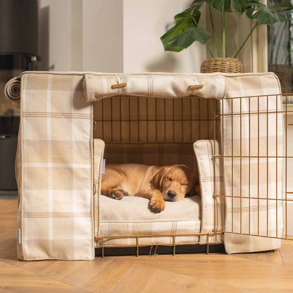 Luxury Heavy Duty Dog Crate, In Stunning Balmoral Natural Tweed Crate Set, The Perfect Dog Crate Set For Building The Ultimate Pet Den! Dog Crate Cover Available To Personalise at Lords & Labradors 