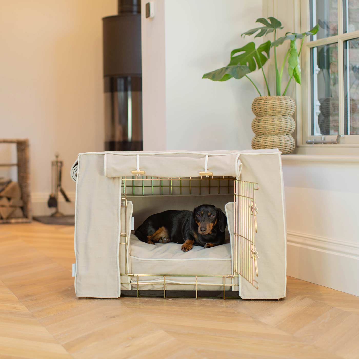 Luxury Heavy Duty Dog Crate, In Stunning Savanna Oatmeal Crate Set, The Perfect Dog Crate Set For Building The Ultimate Pet Den! Dog Crate Cover Available To Personalise at Lords & Labradors