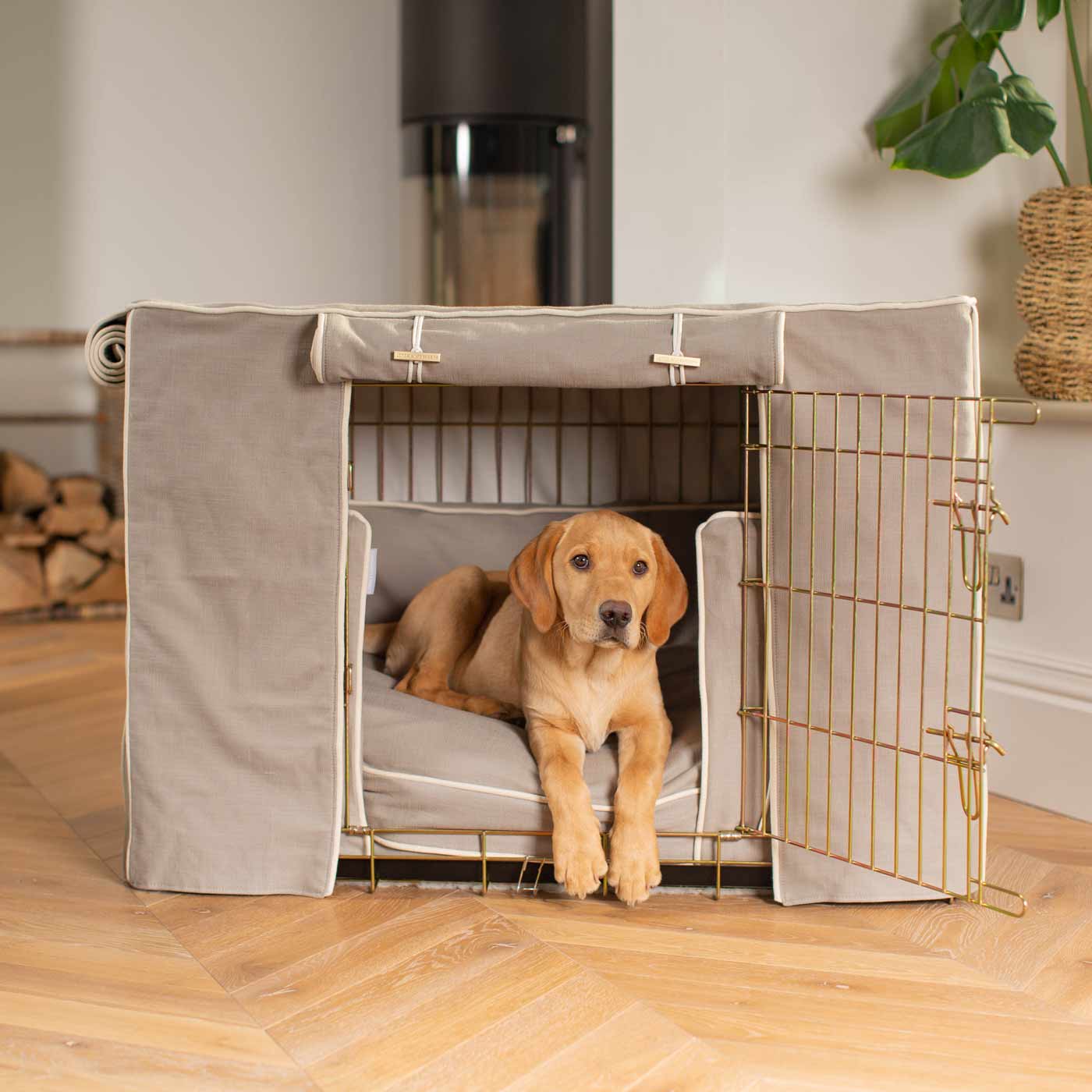 Luxury Heavy Duty Dog Crate, In Stunning Savanna Stone Crate Set, The Perfect Dog Crate Set For Building The Ultimate Pet Den! Dog Crate Cover Available To Personalise at Lords & Labradors