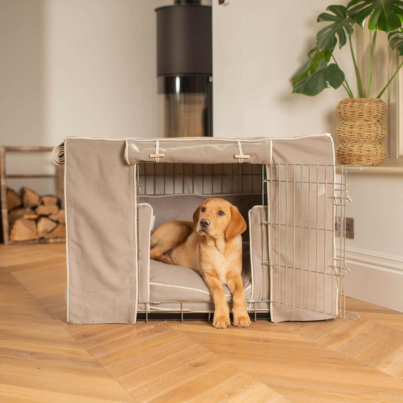 Luxury Heavy Duty Dog Crate, In Stunning Savanna Stone Crate Set, The Perfect Dog Crate Set For Building The Ultimate Pet Den! Dog Crate Cover Available To Personalise at Lords & Labradors