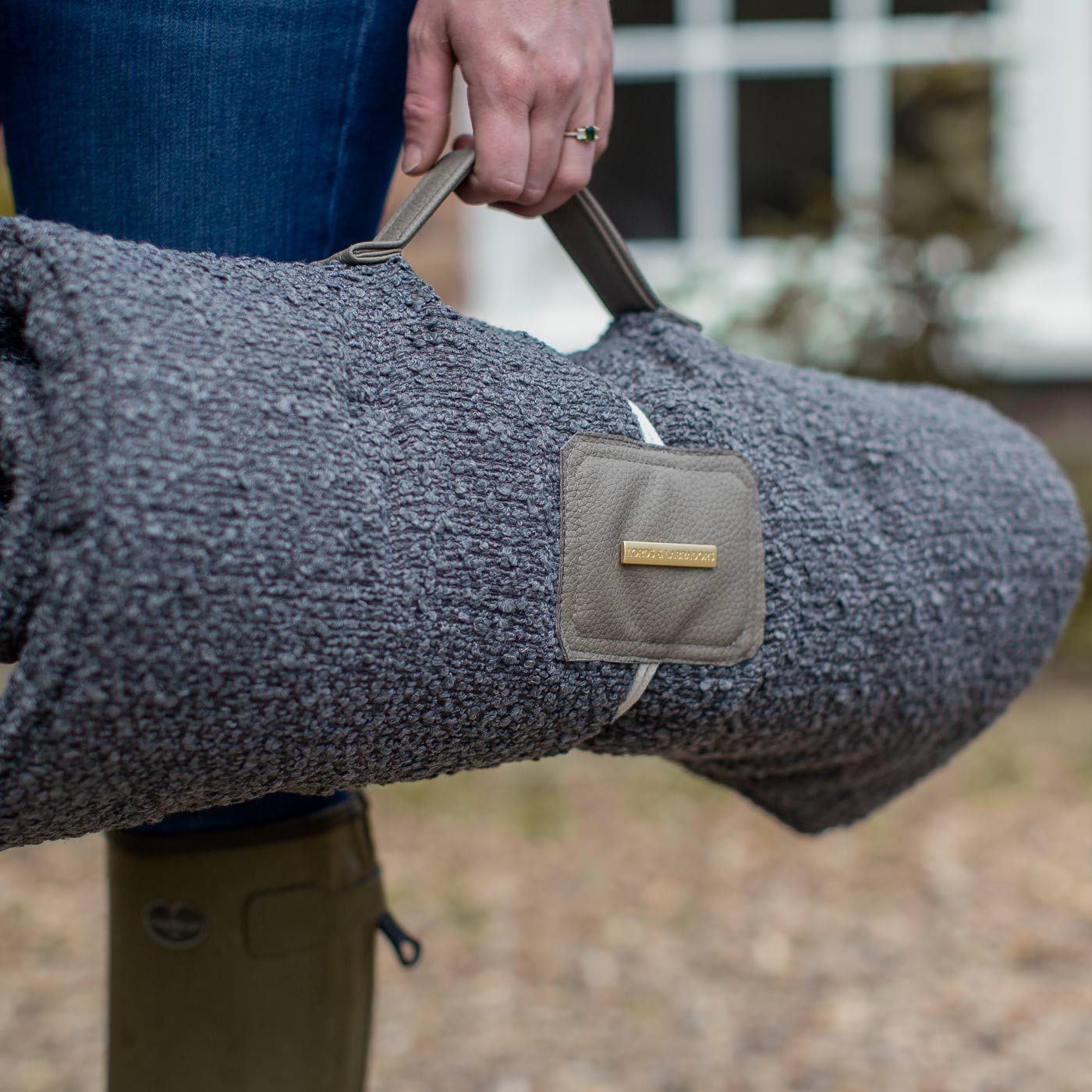 Embark on the perfect pet travel with our luxury Travel Mat in Granite Boucle. Featuring a Carry handle for on the move once Rolled up for easy storage, can be used as a seat cover, boot mat or travel bed! Available now at Lords & Labradors