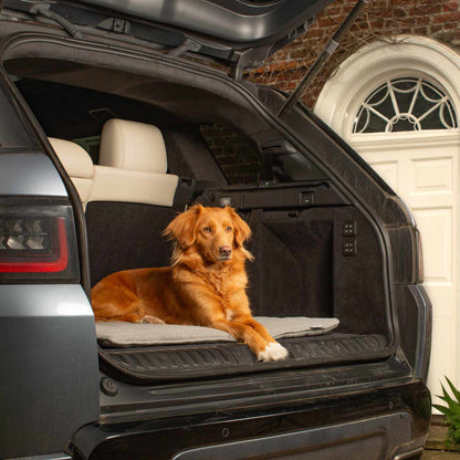 Embark on the perfect pet travel with our luxury Travel Mat in Pewter Herringbone. Featuring a Carry handle for on the move once Rolled up for easy storage, can be used as a seat cover, boot mat or travel bed! Available now at Lords & Labradors