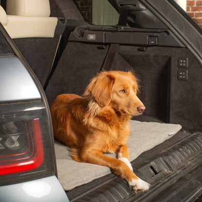 Embark on the perfect pet travel with our luxury Travel Mat in Pewter Herringbone. Featuring a Carry handle for on the move once Rolled up for easy storage, can be used as a seat cover, boot mat or travel bed! Available now at Lords & Labradors