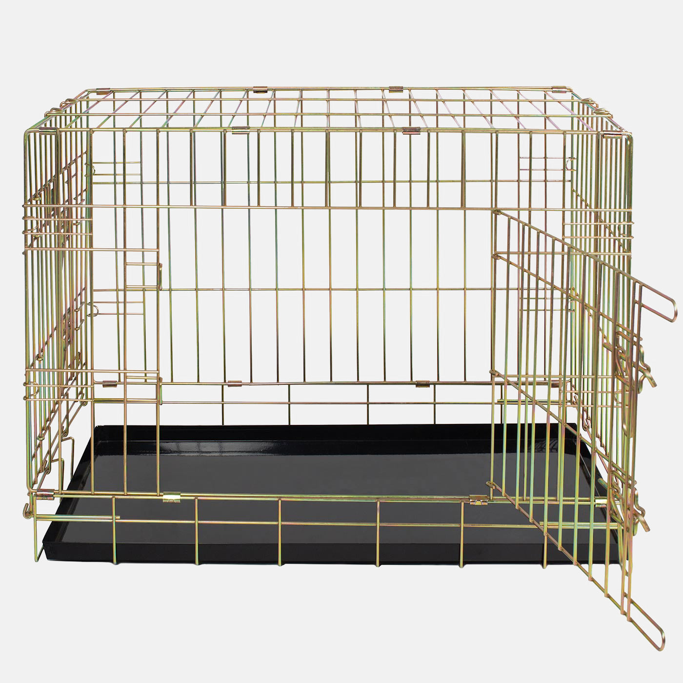 Discover the perfect deluxe heavy duty gold dog crate, featuring two doors for easy access and a removable tray for easy cleaning! The ideal choice to keep new puppies safe, made using pet safe galvanised steel! Available now in 5 sizes and three stunning colours at Lords & Labradors    