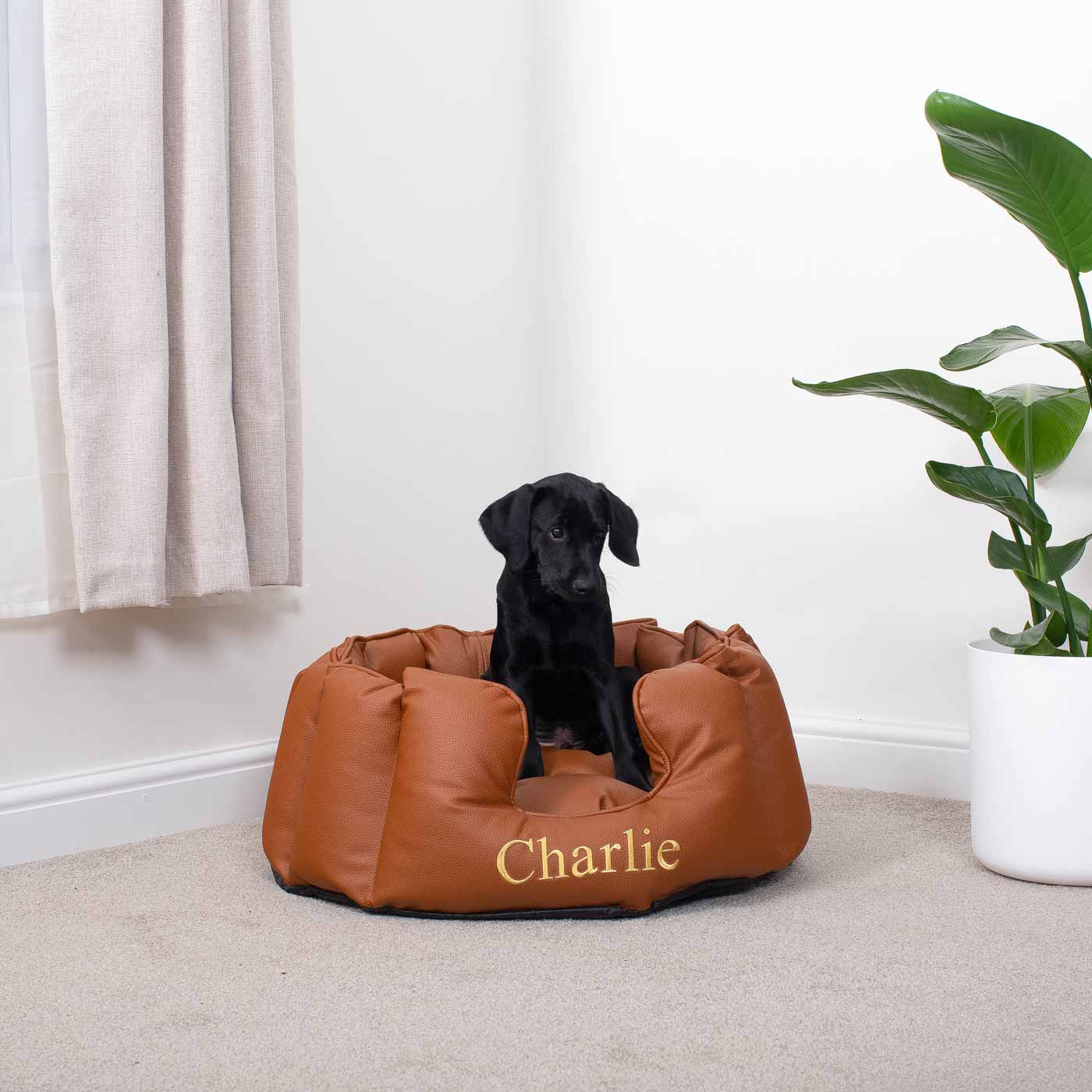 Luxury Handmade High Wall in Rhino Tough Faux Leather, in Ember, Perfect For Your Pets Nap Time! Available To Personalise at Lords & Labradors