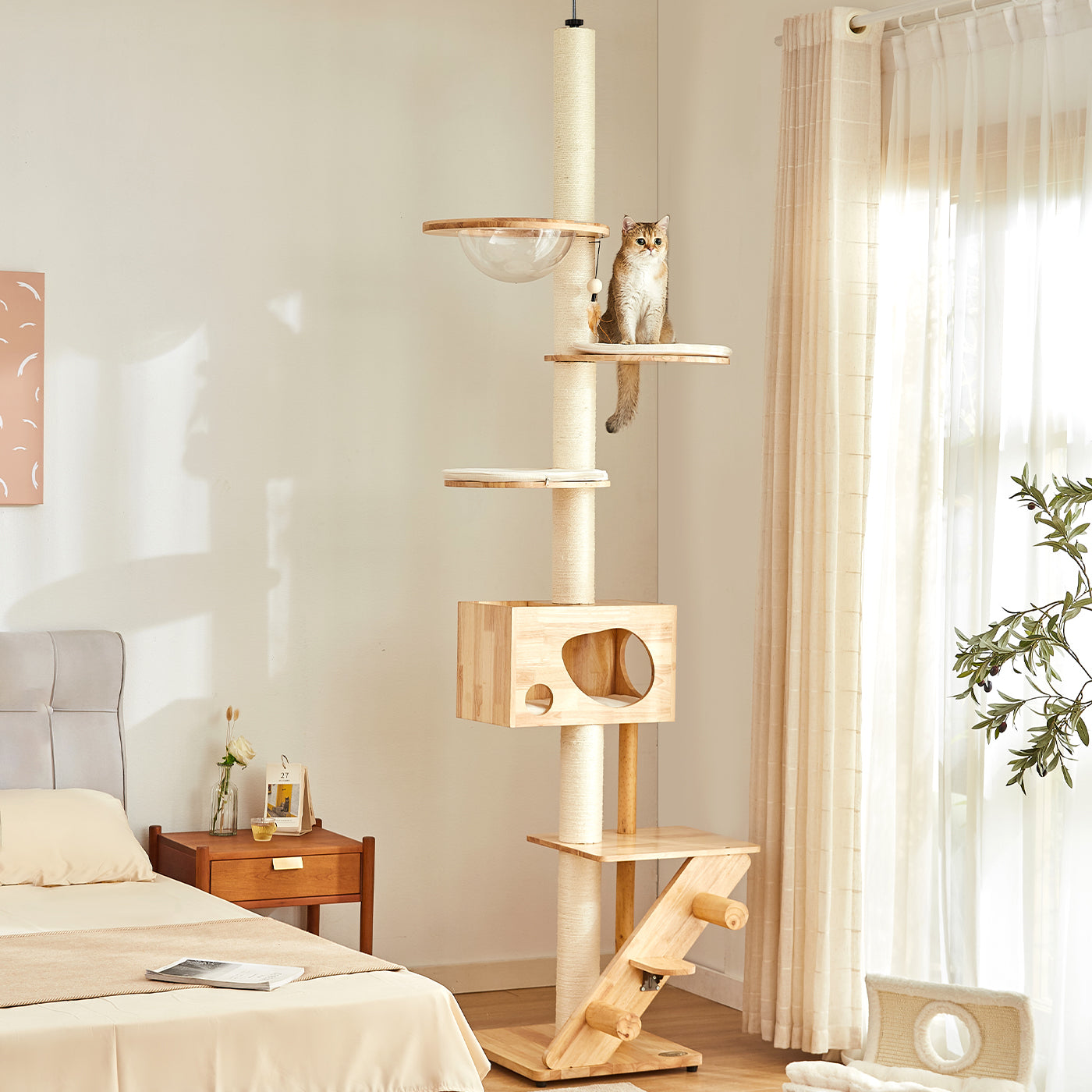 Discover the Ultimate Cat Tree! Helsinki The Levels Fit Me Cat Play Centre. Present your cat with the perfect multi-tier cat play centre! Crafted using durable and long-lasting wood, this modern cat play centre features floor to ceiling for extra stability with cosy hammock, hanging cat toy, steps and scratch posts to build the ultimate cat activity centre! Available now at Lords & Labradors