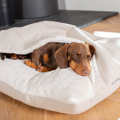 Discover The Perfect Burrow For Your Pet, Our Stunning Sleepy Burrow Dog Beds In Natural Herringbone Is The Perfect Bed Choice For Your Pet, Available Now at Lords & Labradors