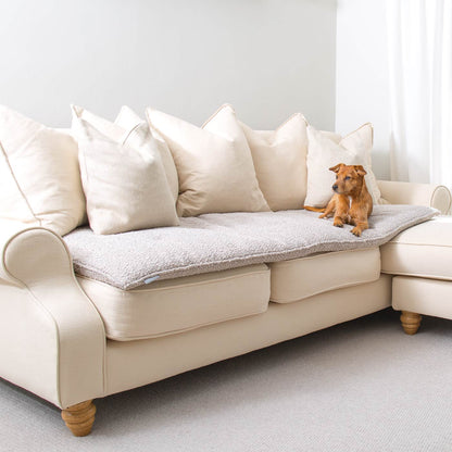 [colour:Mink boucle] Discover Our Luxury Boucle sofa Topper, The Perfect Pet sofa Accessory In Stunning Mink! Available Now at Lords & Labradors