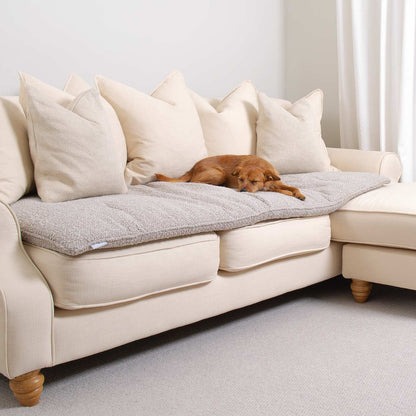 [colour:Mink boucle] Discover Our Luxury Boucle sofa Topper, The Perfect Pet sofa Accessory In Stunning Mink! Available Now at Lords & Labradors