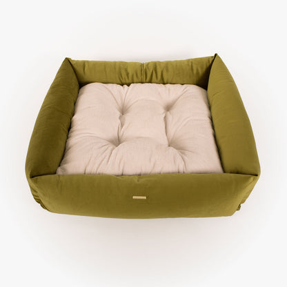 Box Bed For Dogs In Olive Velvet By Lords & Labradors