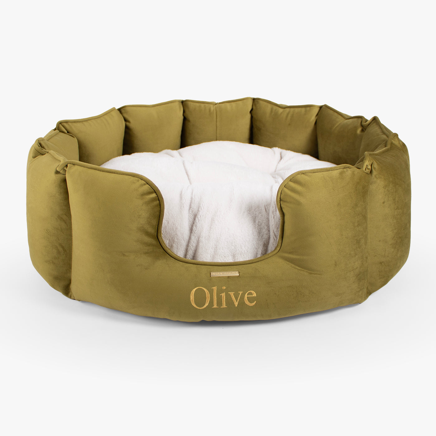 High Wall Bed For Dogs in Olive Velvet By Lords & Labradors