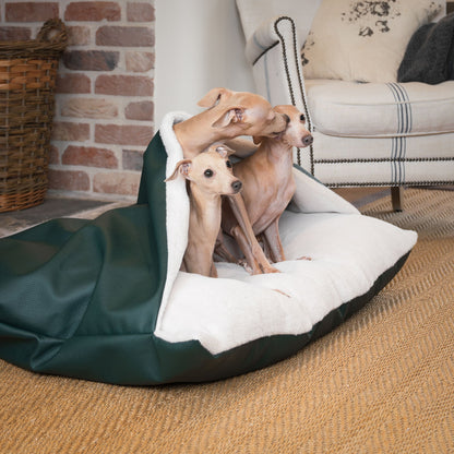 Discover The Perfect Burrow For Your Pet, Our Stunning Sleepy Burrow Dog Beds In Forest Rhino Faux Leather Is The Perfect Bed Choice For Your Pet, Available Now at Lords & Labradors 