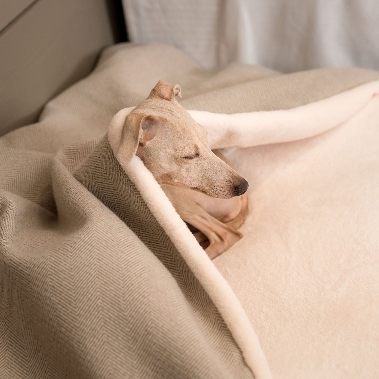 Discover The Perfect Burrow For Your Pet, Our Stunning Sleepy Burrow Dog Beds In Natural Herringbone Is The Perfect Bed Choice For Your Pet, Available Now at Lords & Labradors