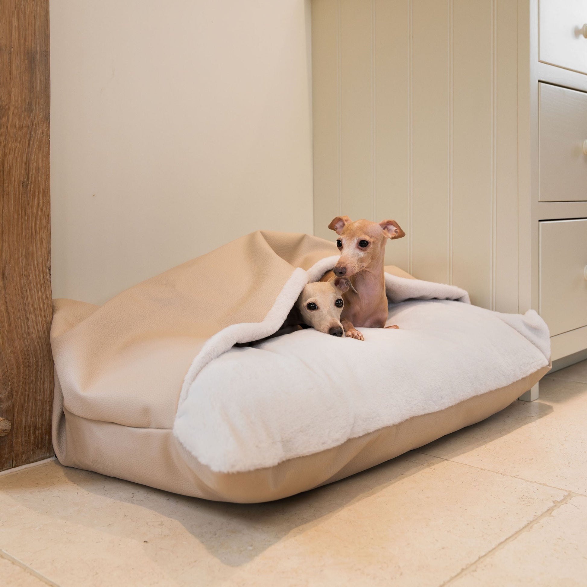 Discover The Perfect Burrow For Your Pet, Our Stunning Sleepy Burrow Dog Beds In Rhino Sand, Is The Perfect Bed Choice For Your Pet, Available Now at Lords & Labradors