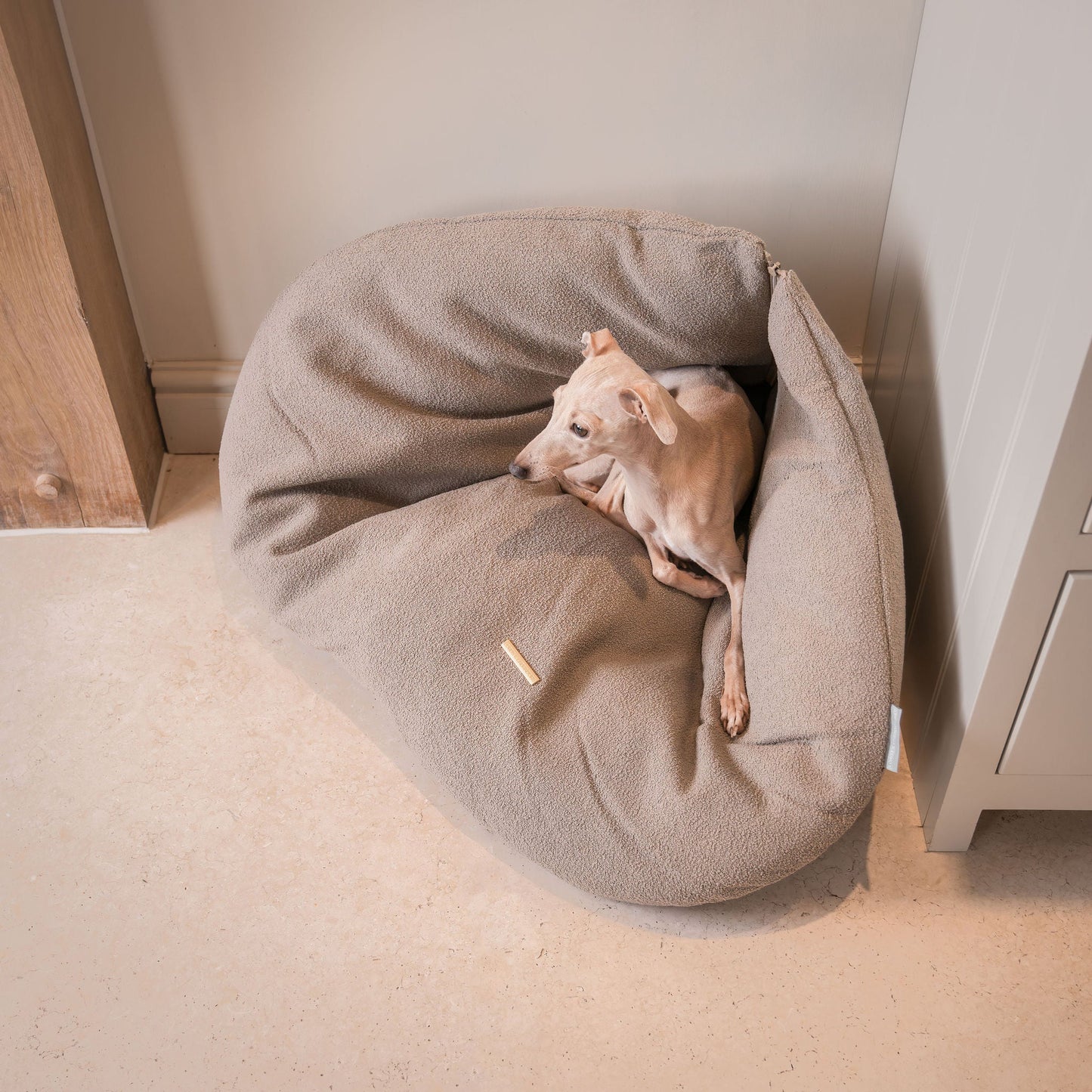 Luxury Dog Cushions & Beds, in Squash 'Em in Putty, The Perfect Snuggly Cave For Dogs To Burrow! Available Now at Lords & Labradors