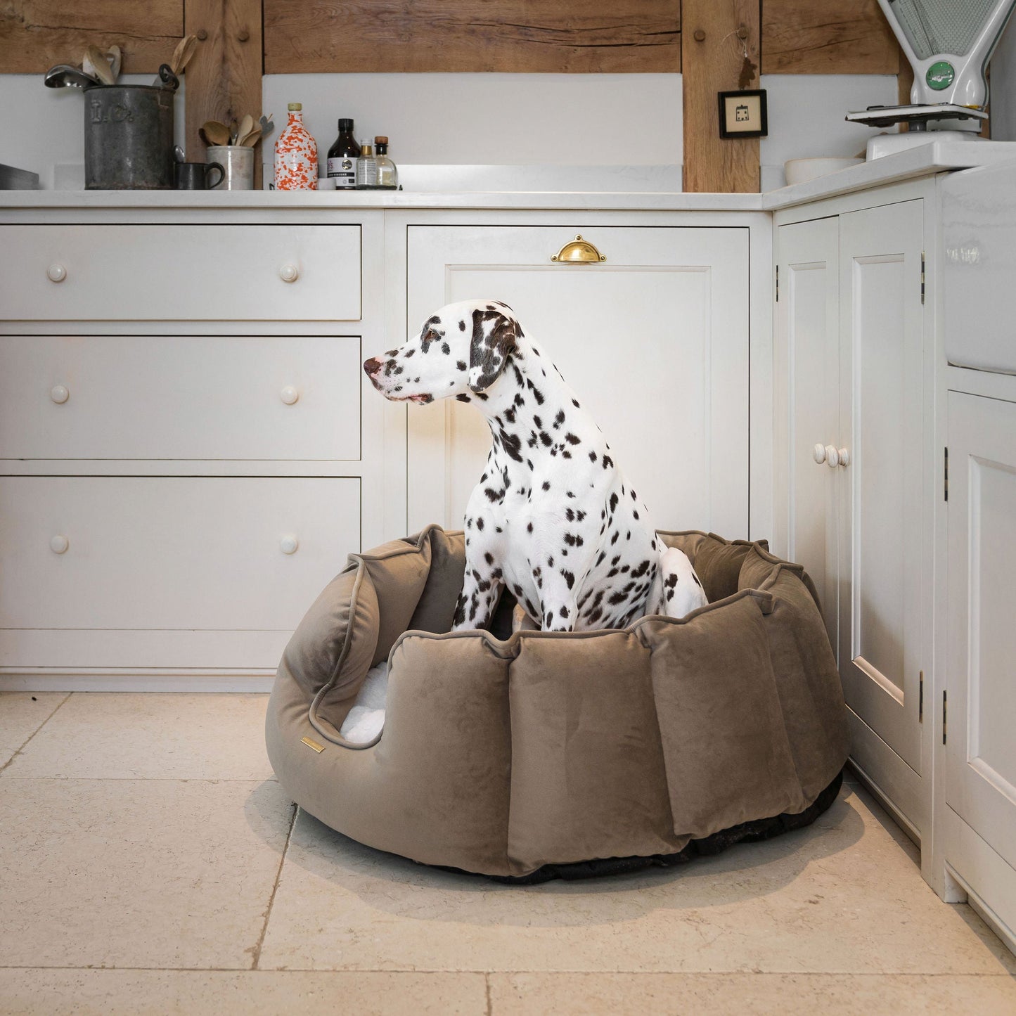 High Wall Bed For Dogs in Clay Velvet By Lords & Labradors