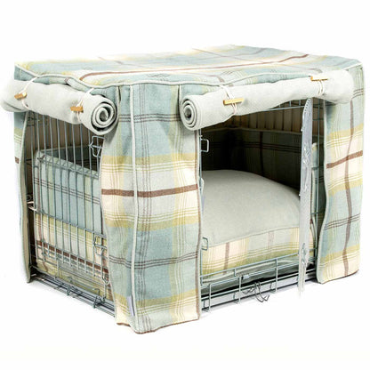 Luxury Heavy Duty Dog Crate, In Stunning Balmoral Duck Egg Tweed Crate Set, The Perfect Dog Crate Set For Building The Ultimate Pet Den! Dog Crate Cover Available To Personalise at Lords & Labradors 