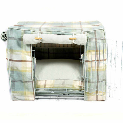 Luxury Heavy Duty Dog Crate, In Stunning Balmoral Duck Egg Tweed Crate Set, The Perfect Dog Crate Set For Building The Ultimate Pet Den! Dog Crate Cover Available To Personalise at Lords & Labradors 