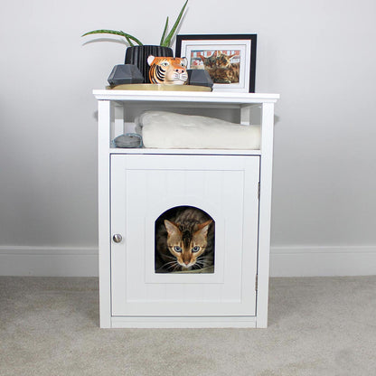 Discover The Perfect Multi-Functional Cat Washroom, Featuring Hinged Door for a Discreet Cat Loo. Suitable for All Cat Breeds! Made From Durable Wood to Ensure a Stylish Finish That Suits Any Home Decor! Includes a Complimentary Litter Tray. Available In Grey & White Now at Lords & Labradors    