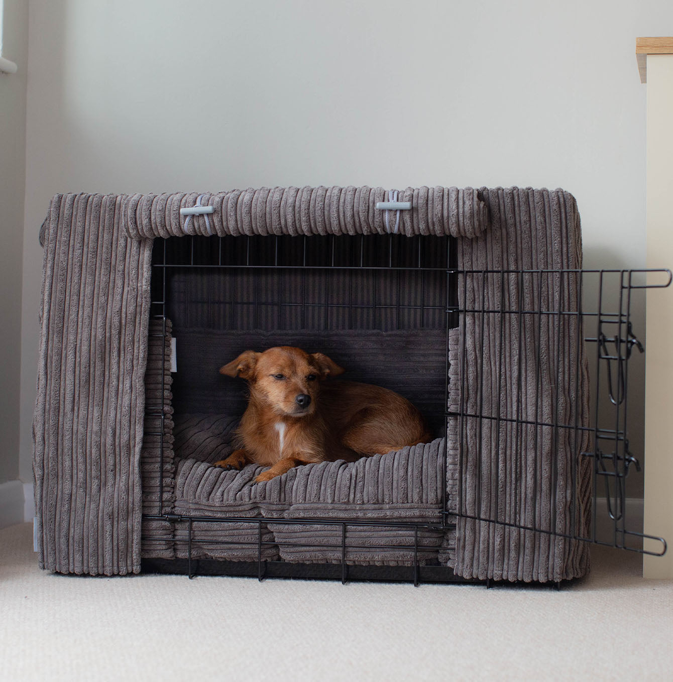 Luxury Dog Crate Cover, Essentials Plush Dark Grey Crate Cover!  The Perfect Dog Crate Accessory, Available To Personalise Now at Lords & Labradors