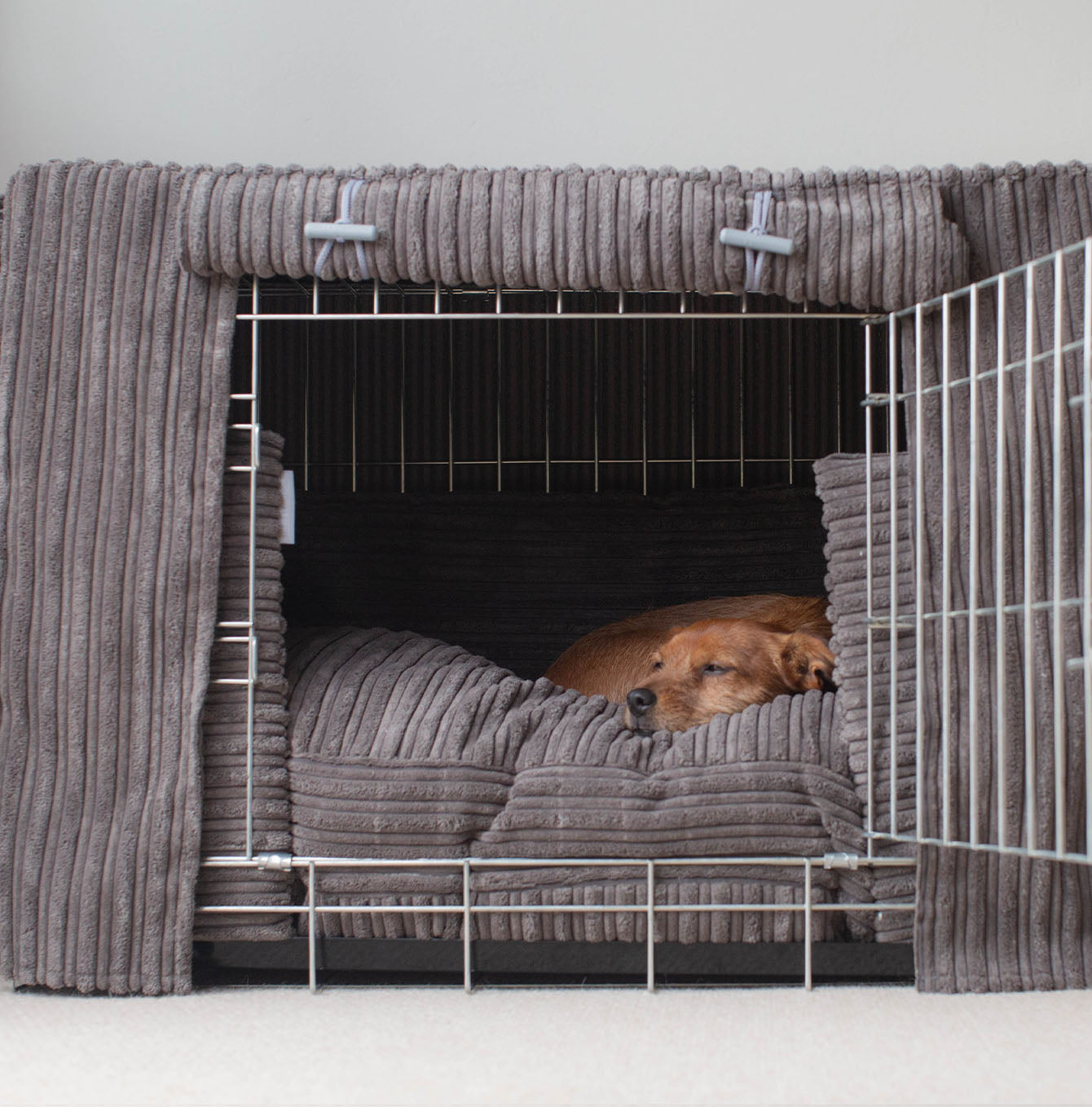 Luxury Dog Crate Cover, Essentials Plush Dark Grey Crate Cover!  The Perfect Dog Crate Accessory, Available To Personalise Now at Lords & Labradors