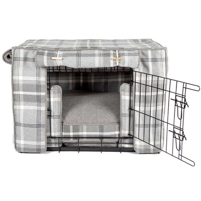 Luxury Heavy Duty Dog Crate, In Stunning Balmoral Dove Grey Tweed Crate Set, The Perfect Dog Crate Set For Building The Ultimate Pet Den! Dog Crate Cover Available To Personalise at Lords & Labradors 