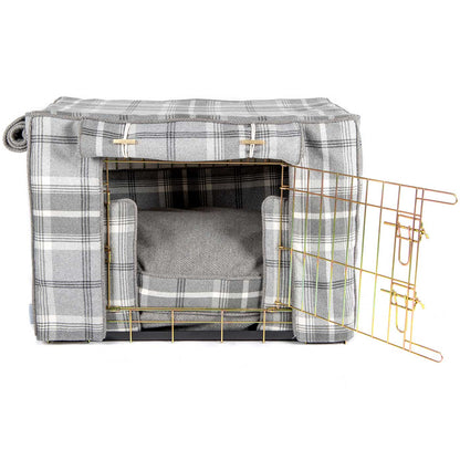 Luxury Heavy Duty Dog Crate, In Stunning Balmoral Dove Grey Tweed Crate Set, The Perfect Dog Crate Set For Building The Ultimate Pet Den! Dog Crate Cover Available To Personalise at Lords & Labradors 