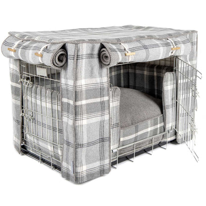 Luxury Heavy Duty Dog Crate, In Stunning Balmoral Dove Grey Tweed Crate Set, The Perfect Dog Crate Set For Building The Ultimate Pet Den! Dog Crate Cover Available To Personalise at Lords & Labradors 